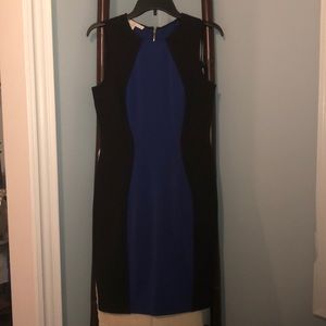 Black and indigo blue panel sleeveless dress
